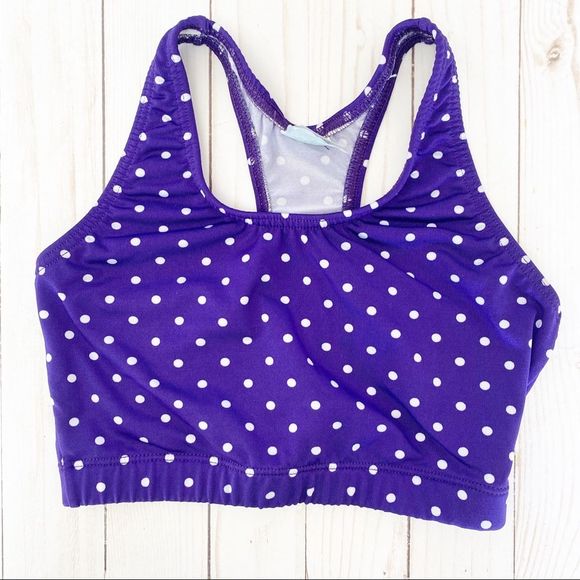 Varsity Cheer Polka Dot Sports Bra Purple White small - Picture 1 of 4